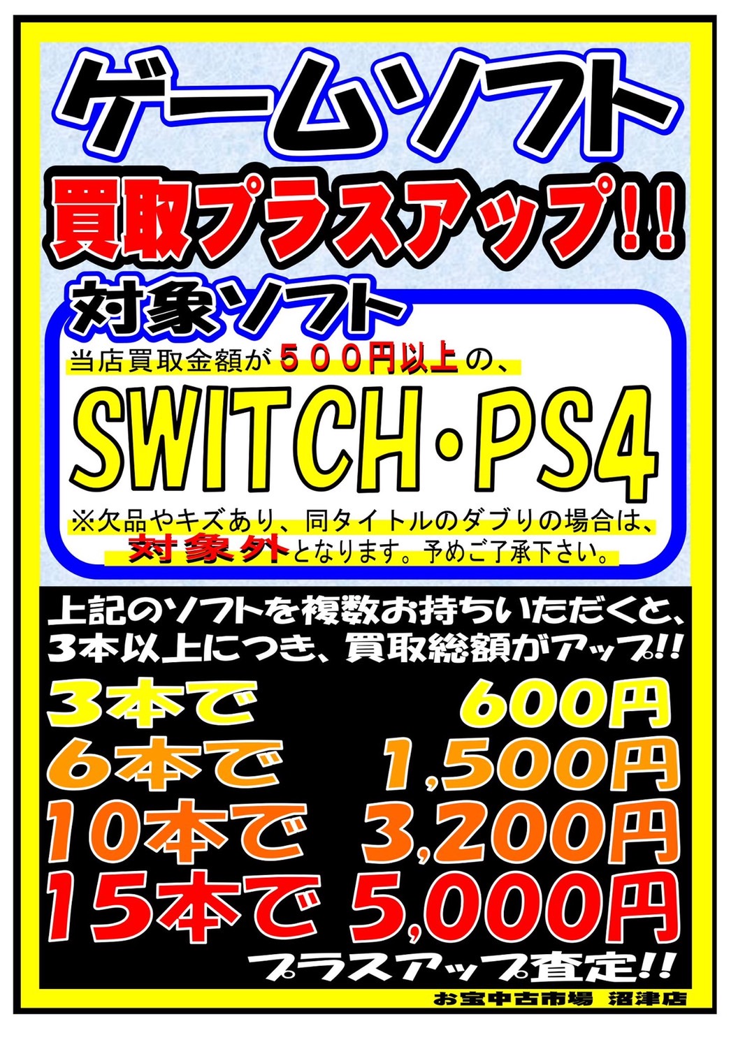 【ゲーム】Switch、PS4ソフトの買取プラスアップ査定を再開しました